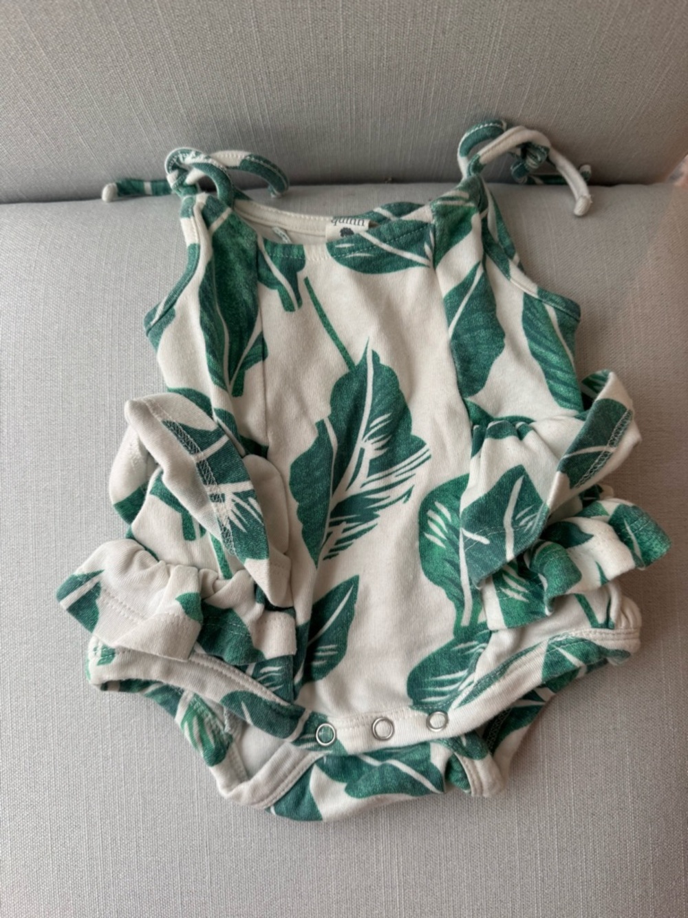 kate quinn Green Leaf Ruffle Baby Romper